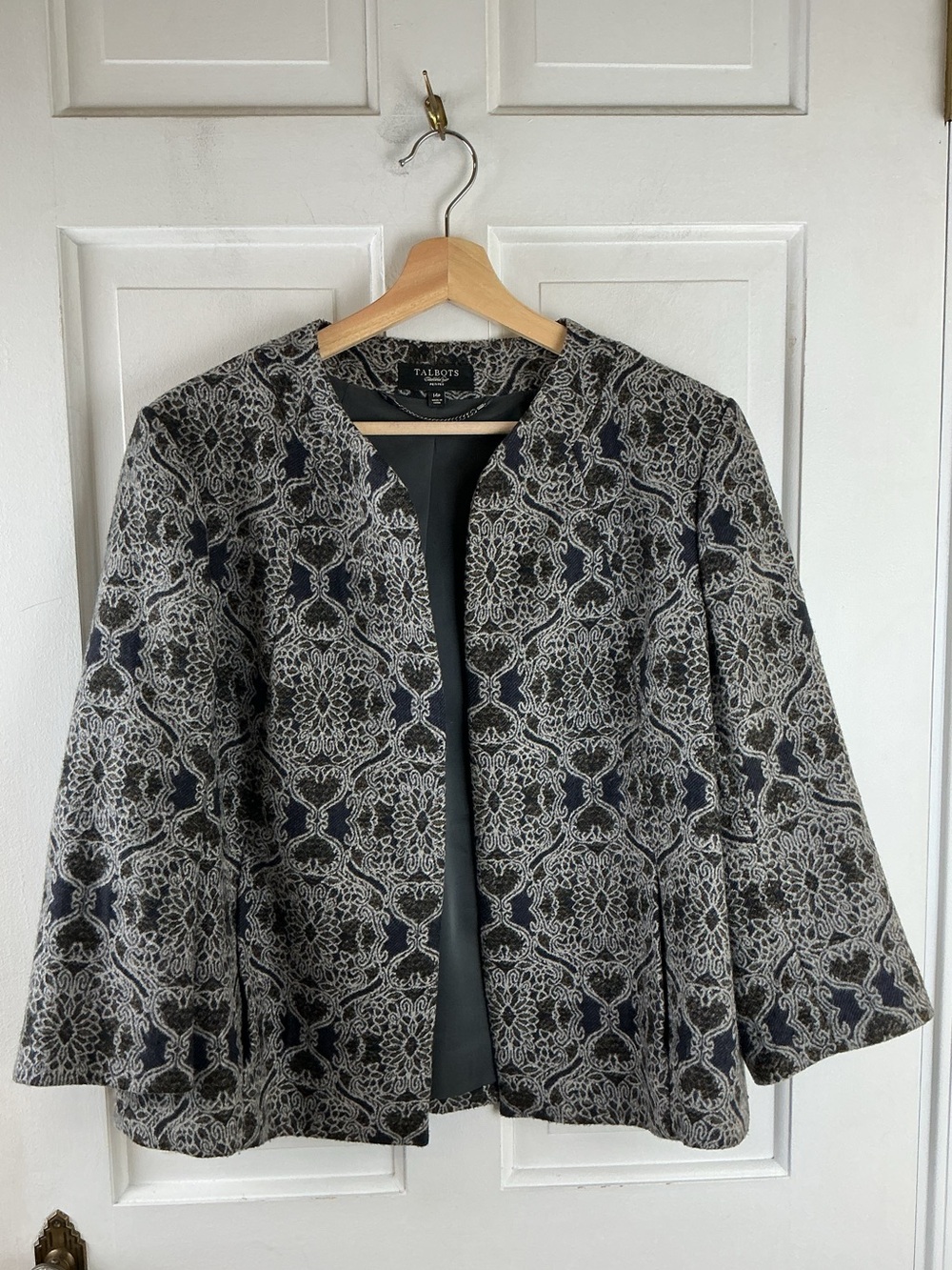 Talbots Damask Open Blazer Jacket Textured 3/4 sleeve size 14P